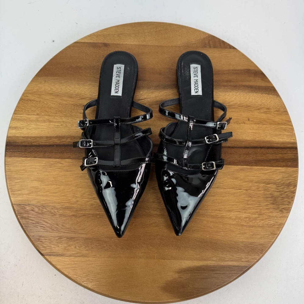 Womens Steve Madden Shatter Black Faux Patent Leather Gladiator Mules Size 10 M‎